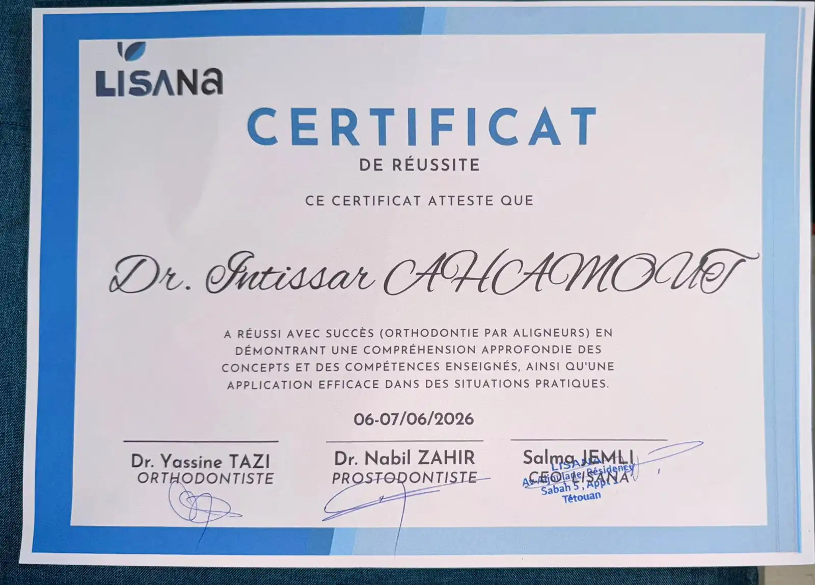 Certificat — Orthodontie par Aligneurs