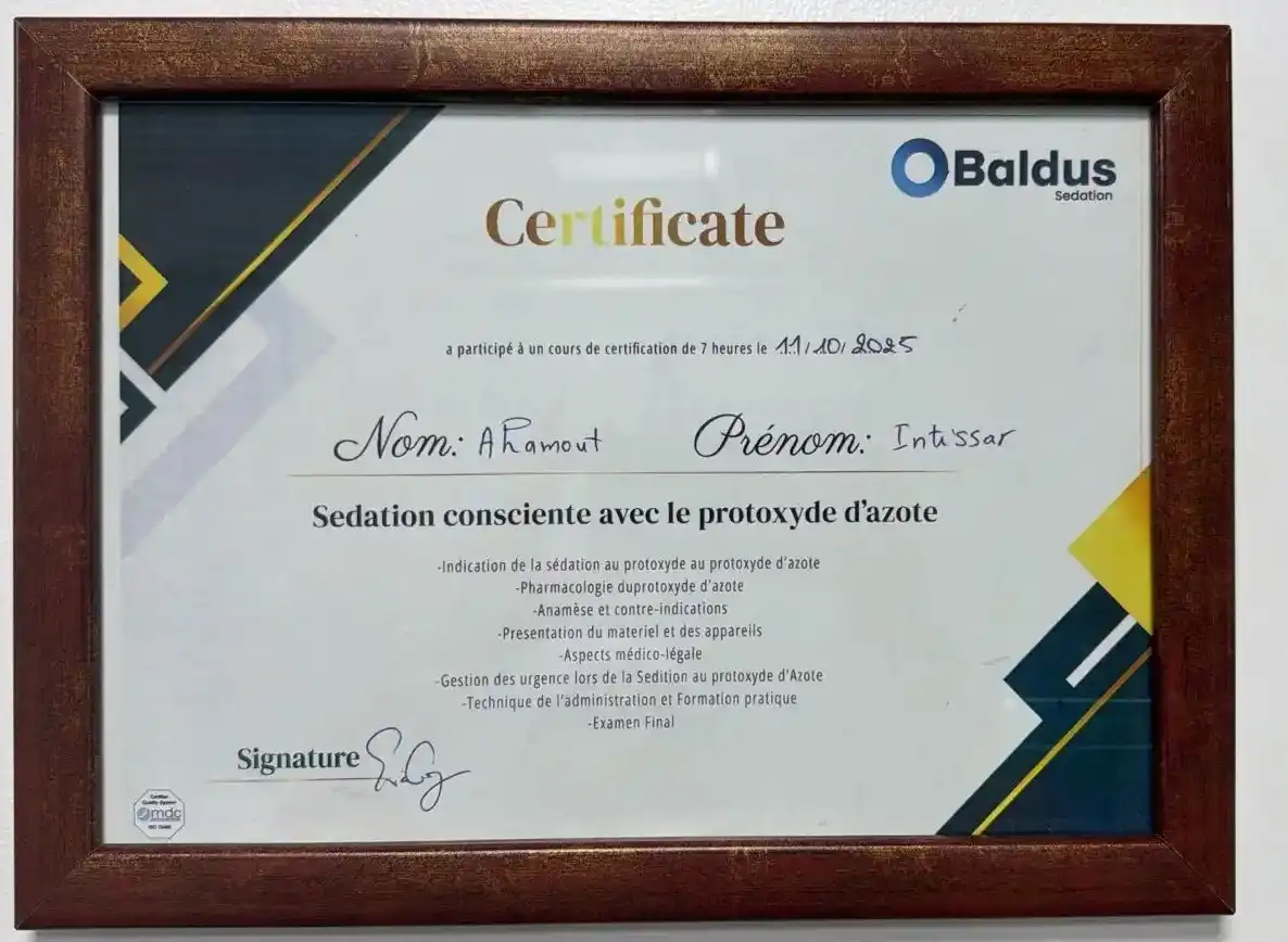 Certificat — Sédation consciente avec le protoxyde d'azote